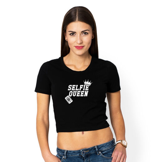 Selfie Queen - bluzka damska cropped z nadrukiem
